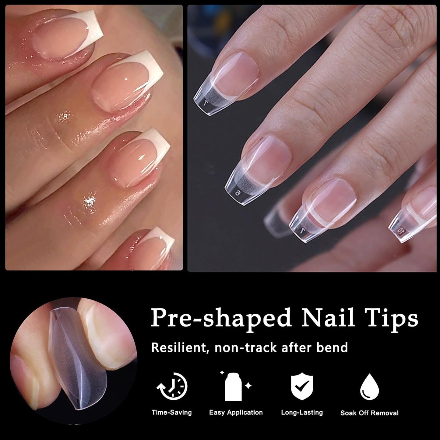 AddFavor 600pcs Short Coffin Nail Tips, Soft Gel Nail Tips x Short Ballerina Clear Fake Nails Full Cover Acrylic Nails Tips for Extension Nail Manicure Salon Home DIY