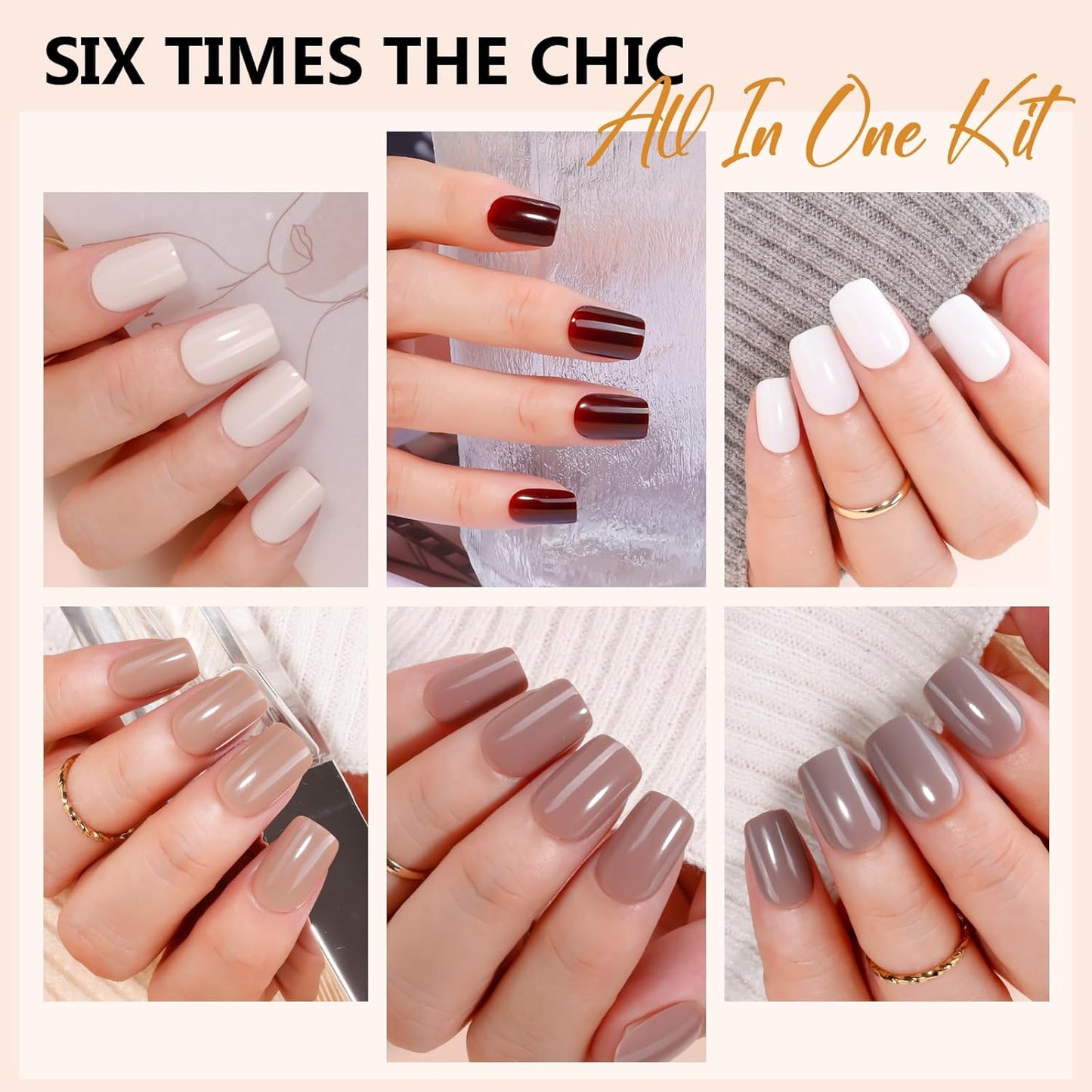 Makartt Press on Nails Kit: Short Deep Neutrals Coffin Tips in 6 Styles 144PCS, Natural Fit with Adhesive Tabs, Glue, and File, Manicure Set for Home Salon