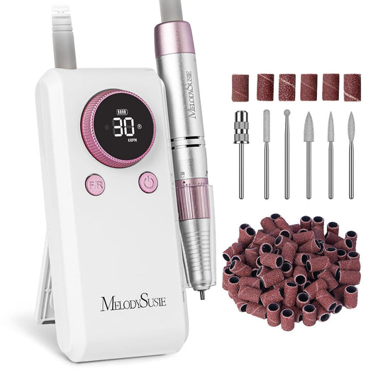 MelodySusie 2 in 1 Professional Nail Drill, 30000 RPM SC330G Electric Nail File with Kickstand for Gel Nails Polishing Removing, Portable Cordless Nail Efile for Manicure Pedicure at Home & Salon,Rose