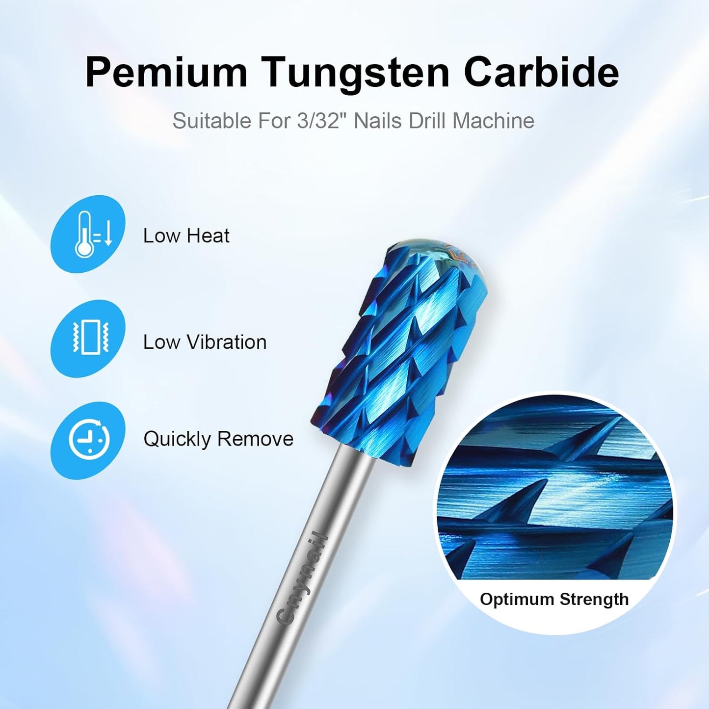 3/32" Large Barrel Smooth Round Top Tungsten Carbide Nail Drill Bit Safety Bit for Gel & Acrylic Removal, Right Way Rotating Efile Tip, Salon Electric File Accessory (5XC Grit, Blue)