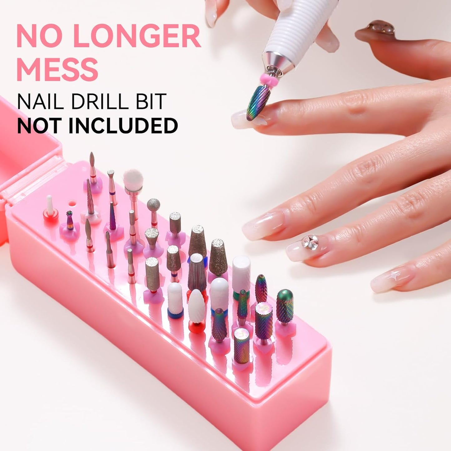 Makartt Nail Drill Bits Holder,Dustproof Stand Displayer Organizer Container Case 30 Holes drill bit holder nail tech Professional Nail art Tools(Not Inlcude Drill Bits,Light Pink)
