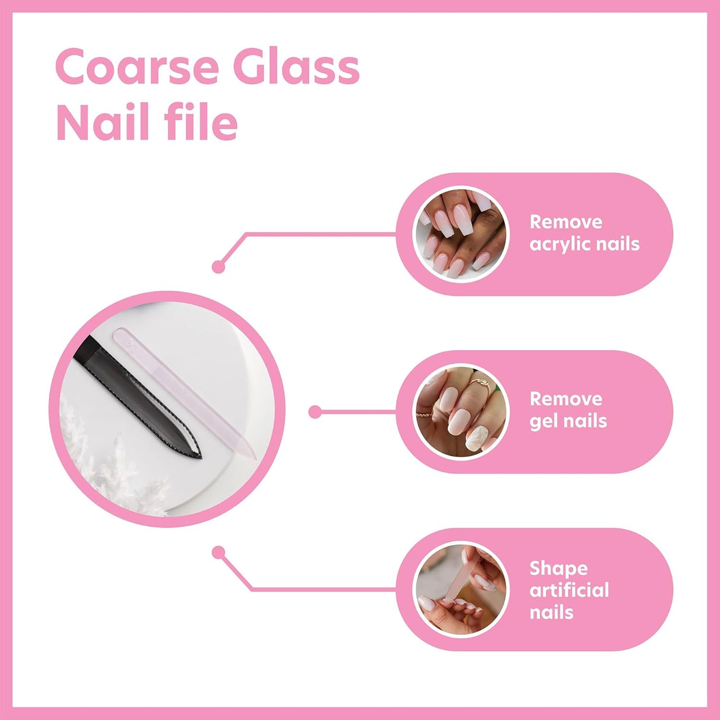 Bona Fide Beauty Czech Glass Nail File for Acrylic Nails, Crystal Glass Nail File with Sleeve. Coarse Fingernail Filer for Fake Nails (Purple)