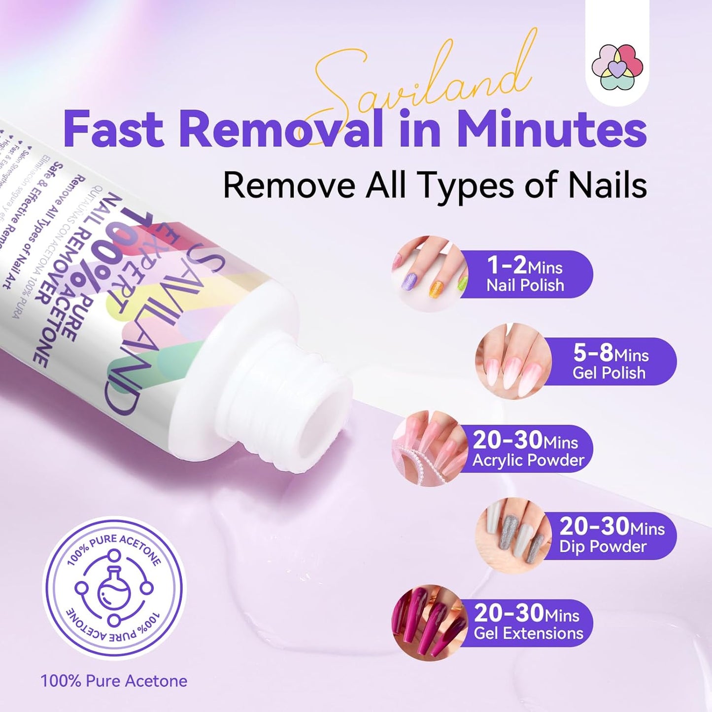 SAVILAND Acetone Nail Polish Remover Kit: 50 ML Expert Gel Nail Polish Remover Non-Drying Gel Remover with Cuticle Oil & Tools Quick Removal for Nail Polish Acrylic Dip Powder DIY Salon