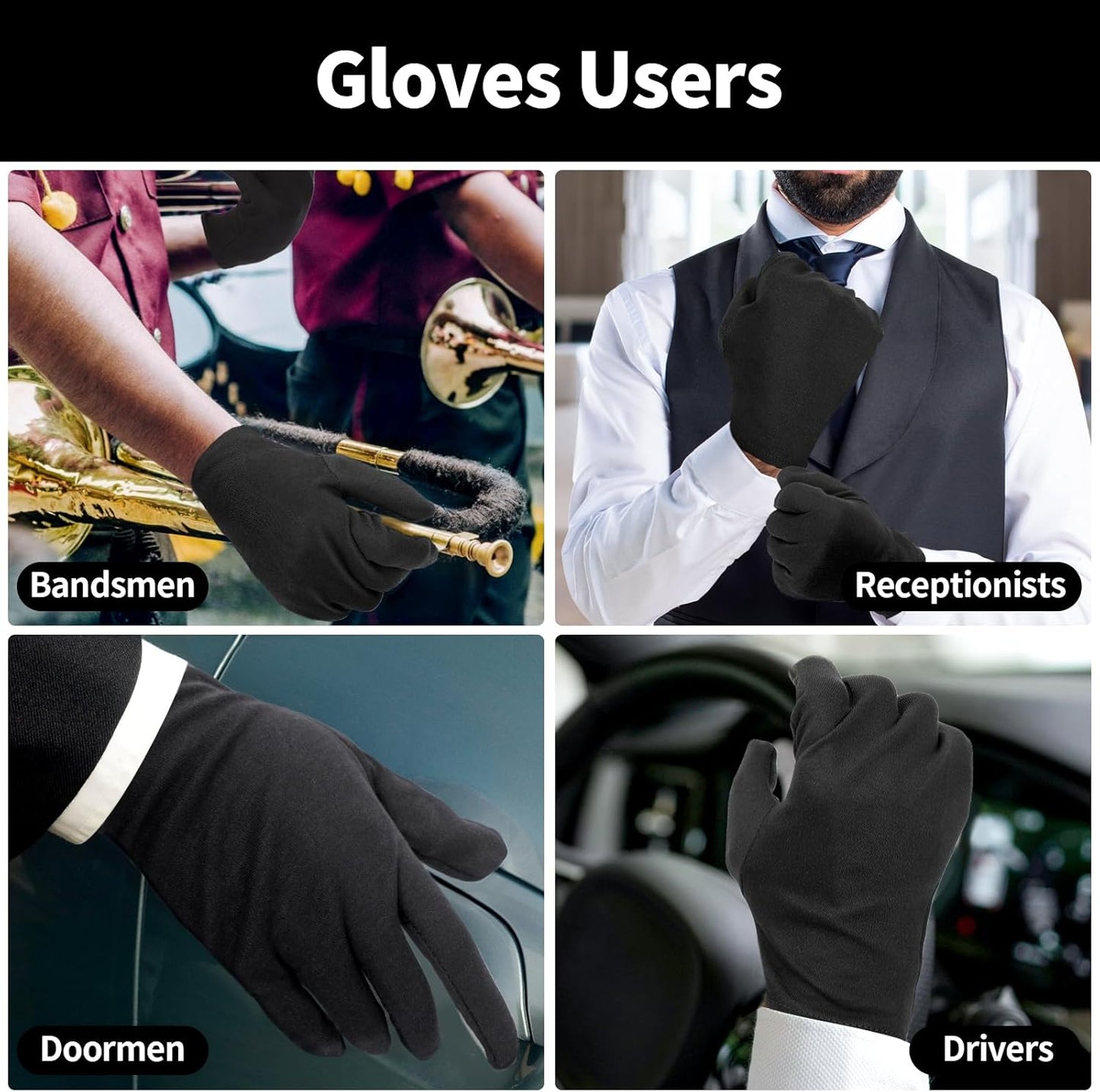 Touch Screen Gloves, Black Cotton Gloves for Dry Hands Sleeping, Moisturizing Gloves Black Gloves Men and Women, 10 Pairs Black Work Gloves for Photography, Coin Handling, Jewelry, Large