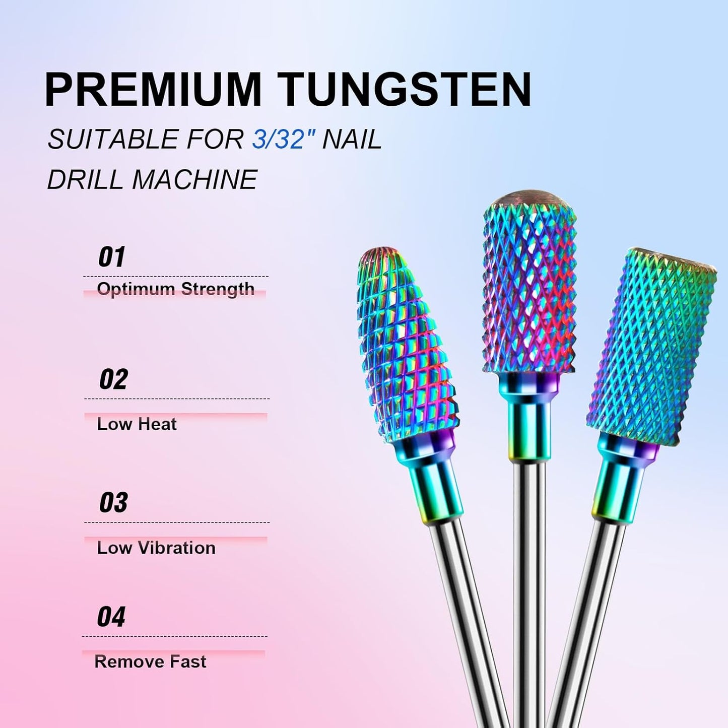 3/32'' Nail Drill Bits Set – 8pcs Tungsten Carbide & Diamond Bits for Acrylic, Gel & Cuticle Removal – Professional Electric Nail File Kit for Manicure, Pedicure – Home & Salon Use