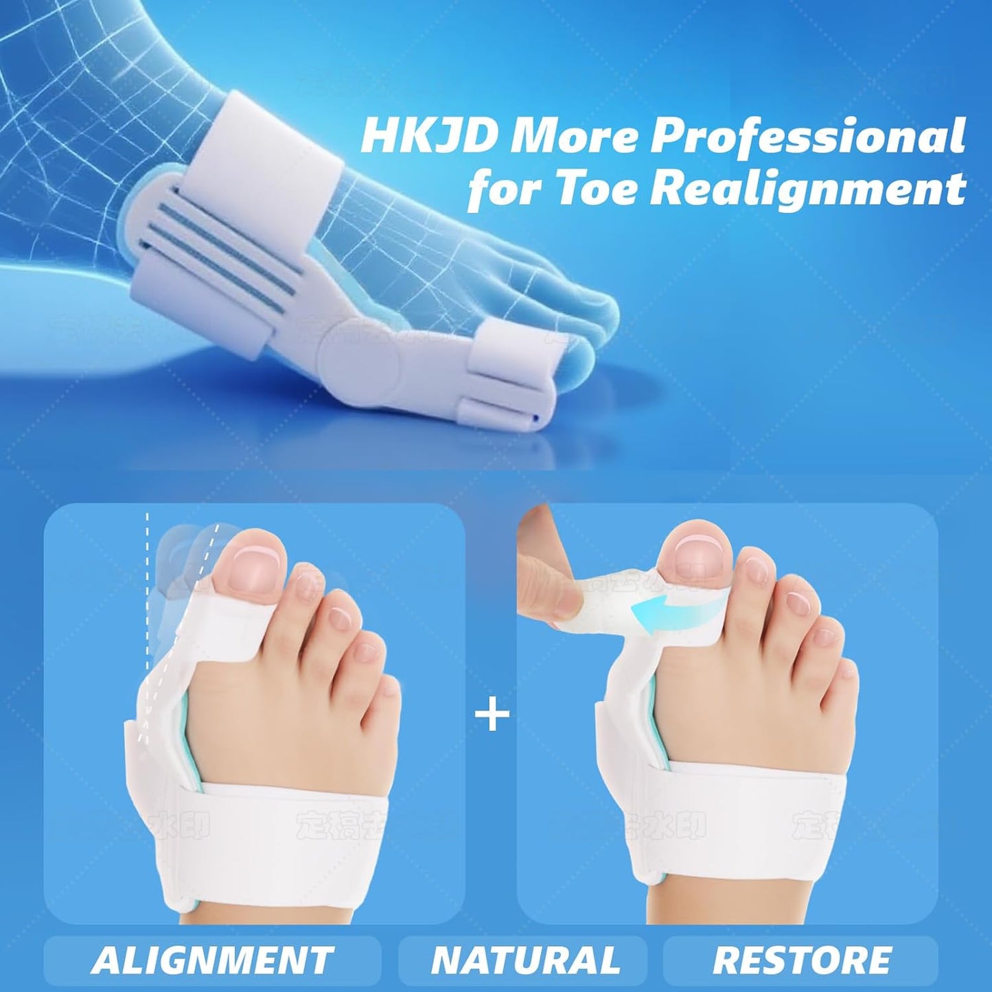 Bunion Corrector With Silicone Inner Pad for Women Men Big Toe Orthopedic Bunion Splint for Hallux Valgus Pain Relief Hammer Toe Straightener for Day Night Support-1 White(Free 2 Bunion Sleeves)