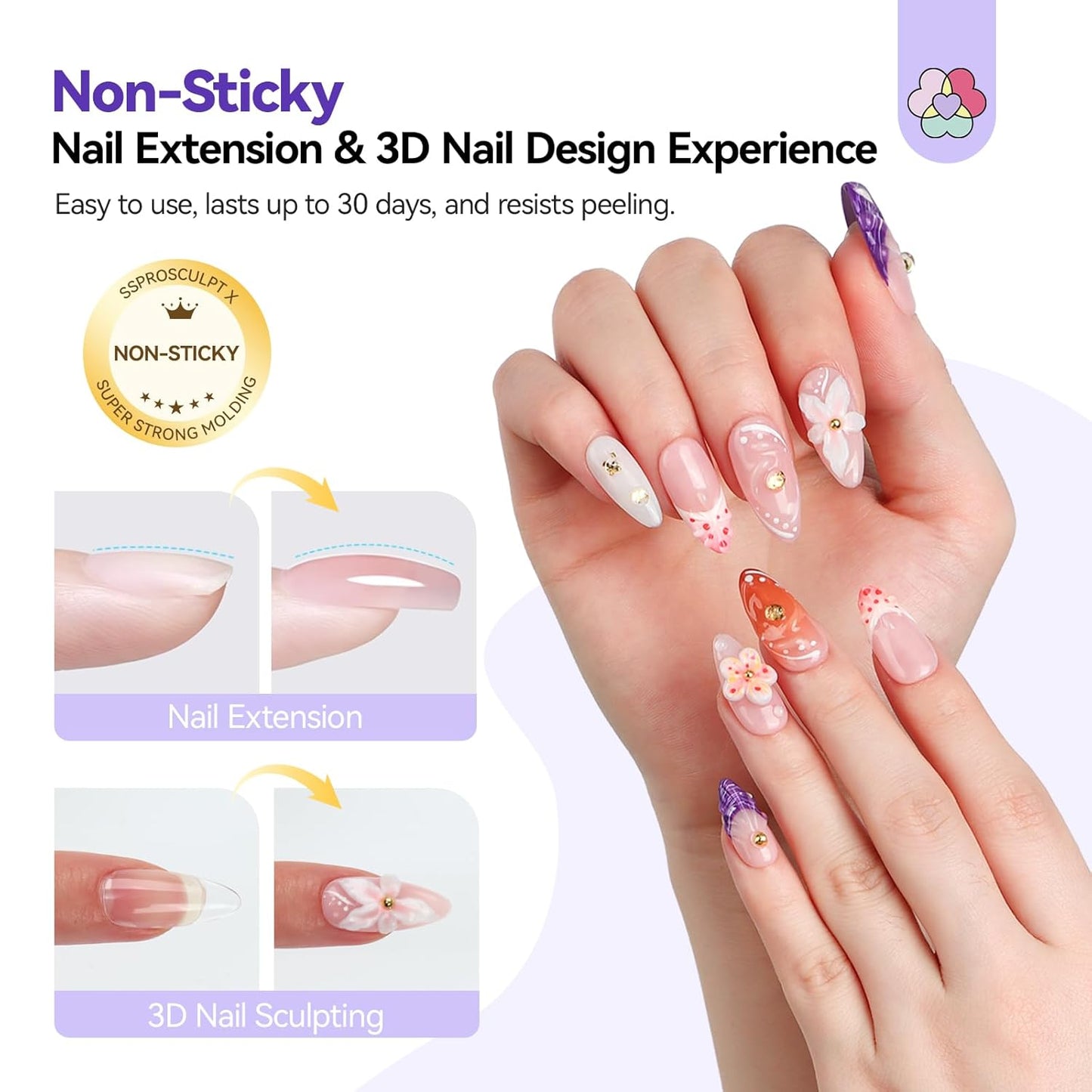 SAVILAND Pro Solid Builder Nail Gel for Nails with 30 g Rhinestone Glue Gel: 30 Days Long Lasting Clear 3D Nail Gel for Nail Extension Nail Art Salon