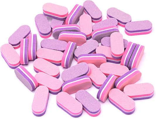 Diesisa Mini Nail Buffers, 40pc 100/180 Grit Sponge Mini Nail Files Bulk for Acrylic Nails, Buffer Block Nail File,Mini Bulk Nail buffers Double Sided for Manicure Tools - Pink/Purple