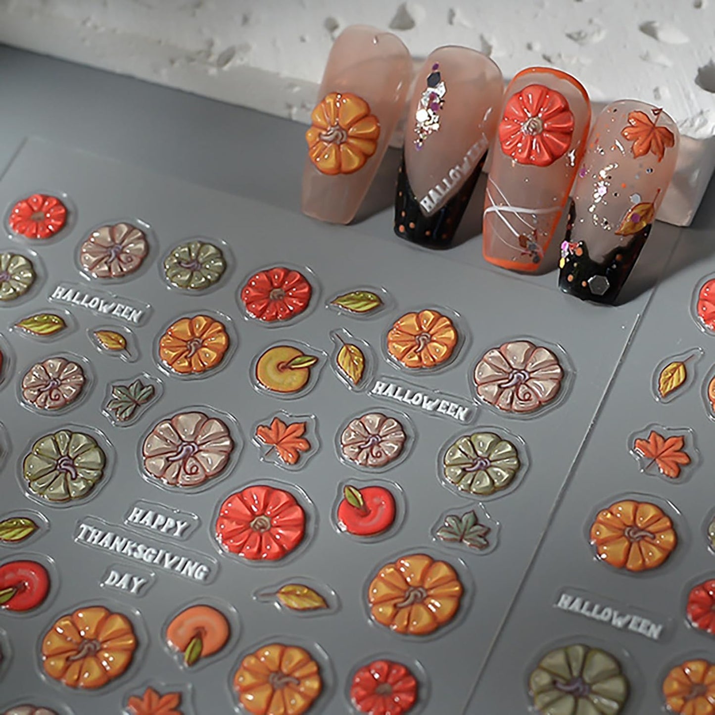 1 Sheets Fall Nail Stickers for Nail Art 5D Self-Adhesive Pumpkin Nail Art Stickers Embossed Maple Leaf Nail Decals Thanksgiving Cute Pumpkin Autumn Leaves Nail Design Sticker for Women DIY Manicure
