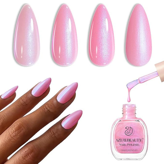 AZUREBEAUTY Pearl Pink Nail Polish Quick Dry Shimmer Light Pink Natural Nail Lacquer Fingernail Polish High Shine Salon-Quality Women Gift