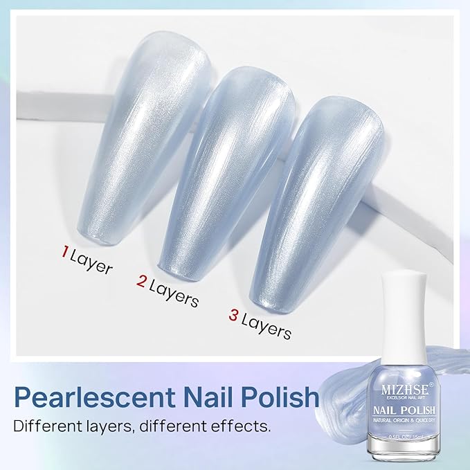 MIZHSE Pearlescent Blue Nail Polish, Quick Dry Pearl Nail Polish, Air Fast Drying 15ml Nail Lacquer Non Gel Oil-based Nail Art Manicure Home DIY