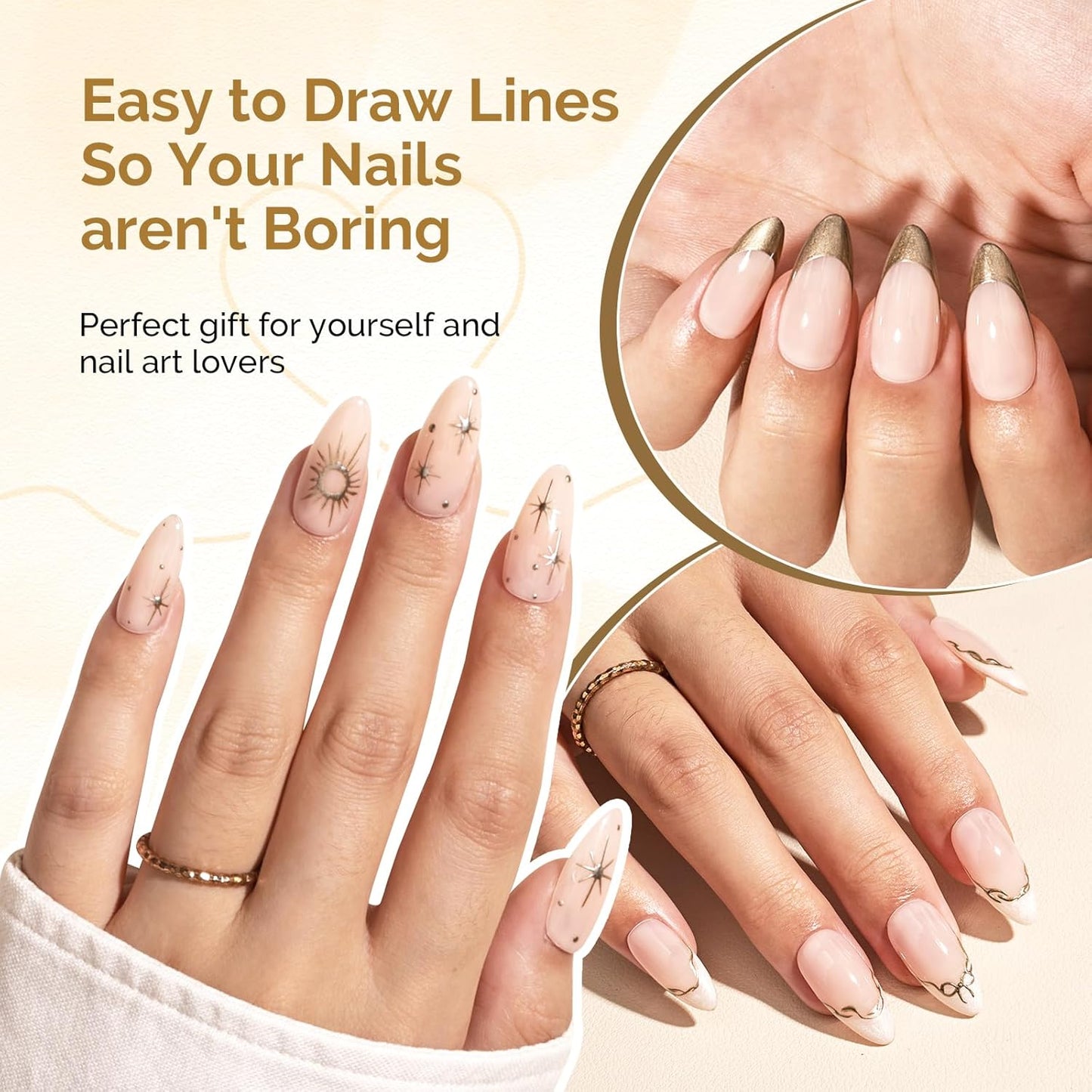 MelodySusie 8ML Bronze Gold Gel Liner Nail Art Polish Mirror Chrome 3D Effect,for Line and Patterns of Painting,French Nail Tips,DIY Manicure Pedicure for Home DIY Salon Use