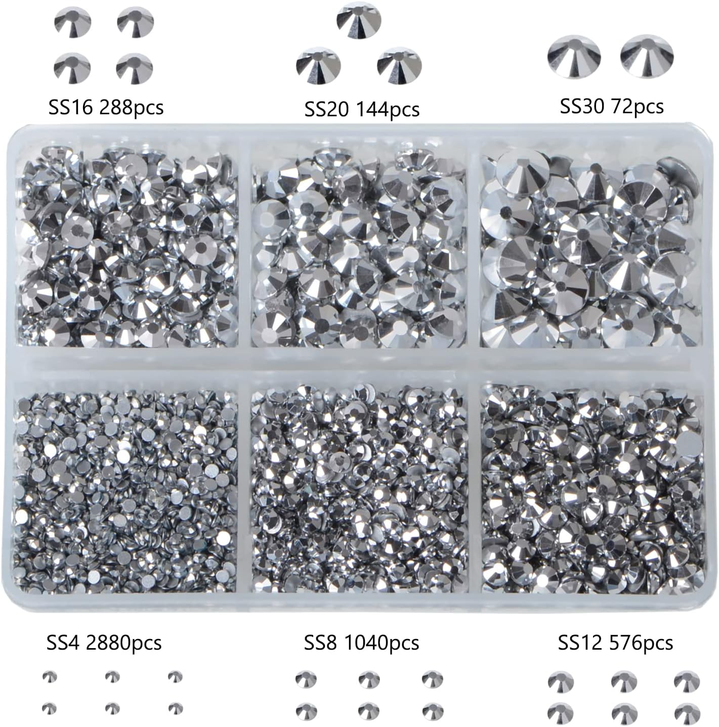 Bymitel 5000 Pieces 6 Mixed Sizes Glue Fix on Glass Rhinestones Round Crystal Gems Flatback for DIY Jewelry Making with one Picking Pen(6-Sizes 5000PCS, Labrdor)
