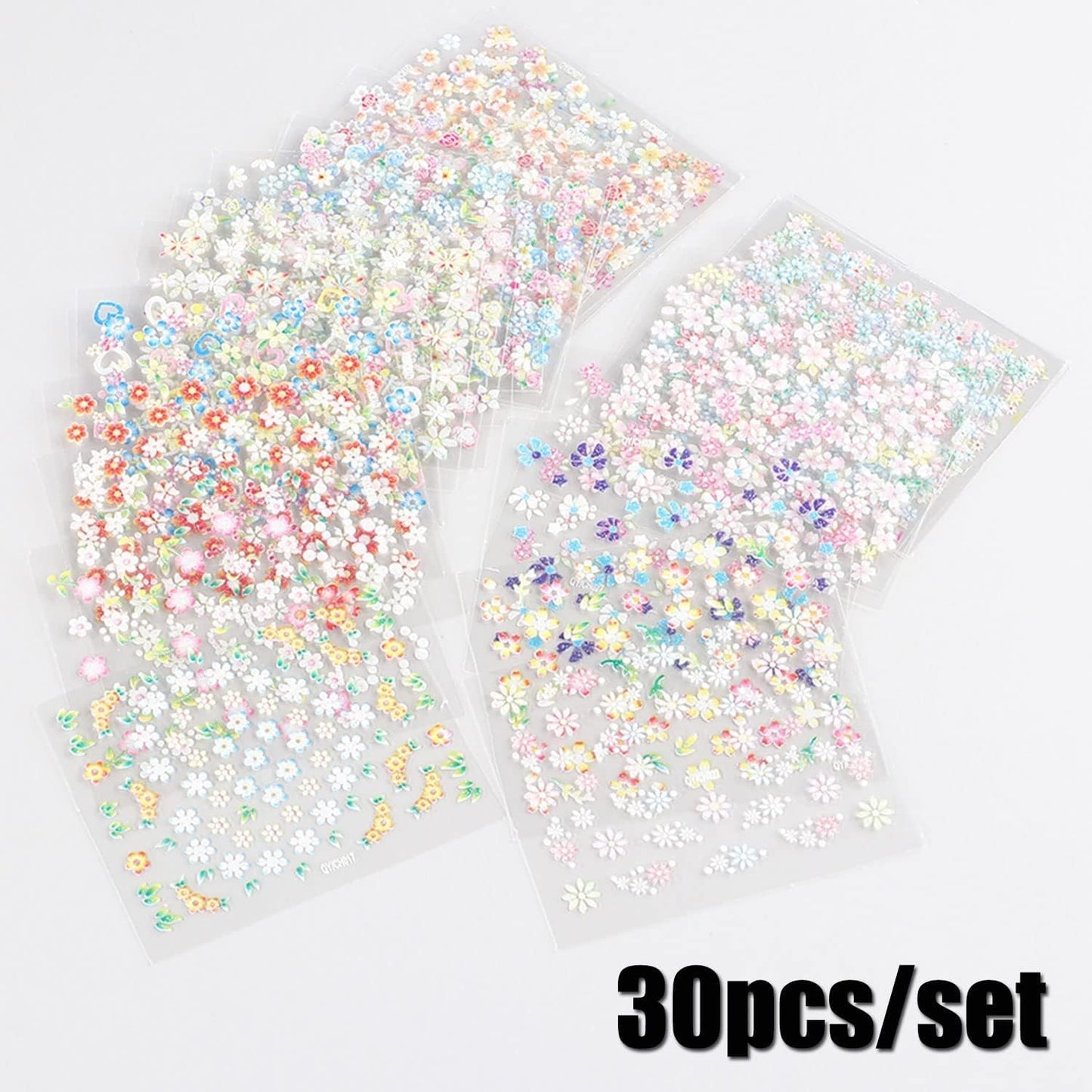 30 Sheets Flower Nail Art Stickers Decals Floral Rose Daisy Cherry Blossoms 3D Self-Adhesive Nail Sticker Spring Summer Colorful Flower Nail Art Decoration Supplies for Women Manicure DIY Accessories