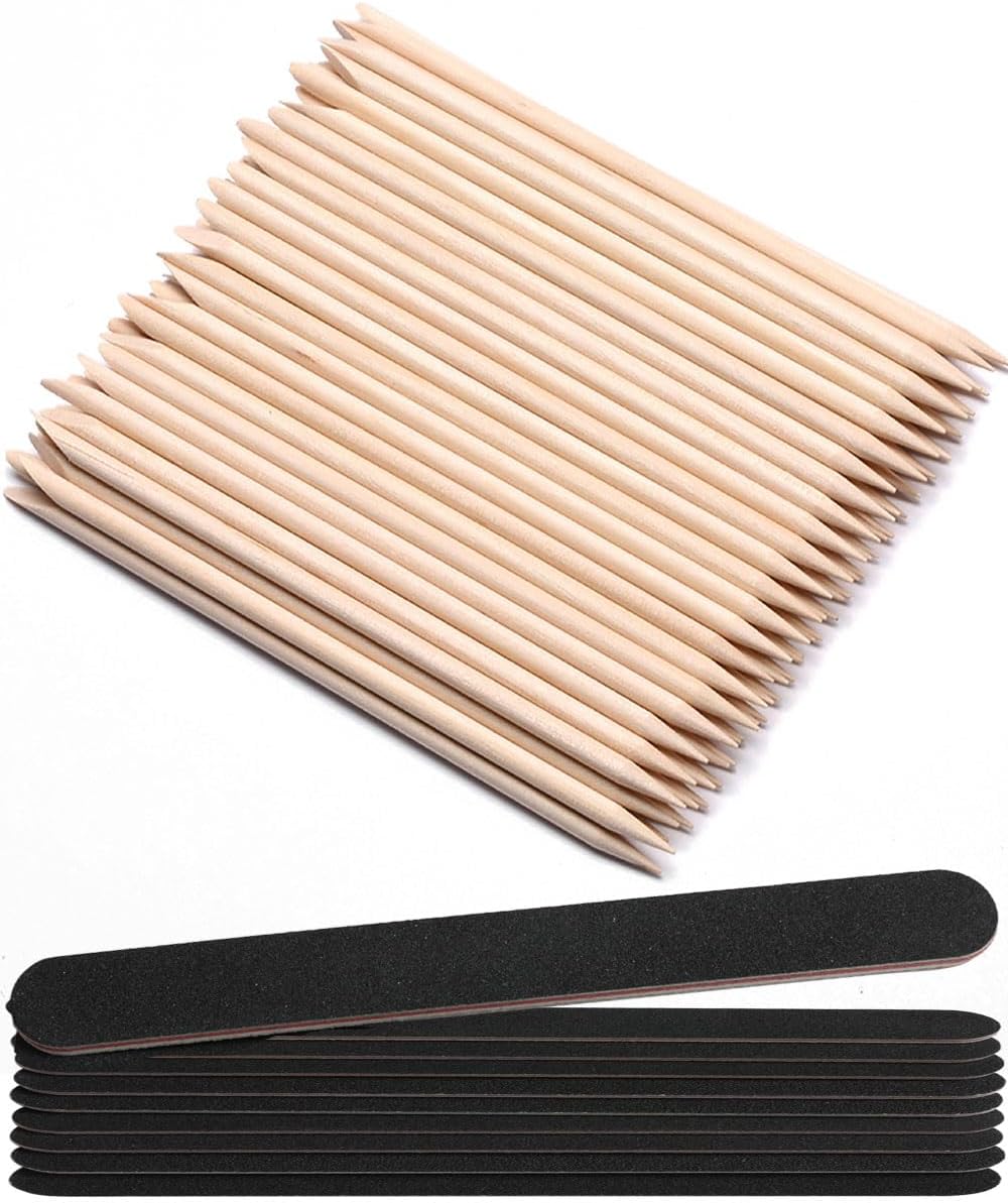 110 PCS Orange Wood Nail Sticks & Professional Double Sided 100/180 Grit Nail Files Emery Board Black Manicure Pedicure Tool