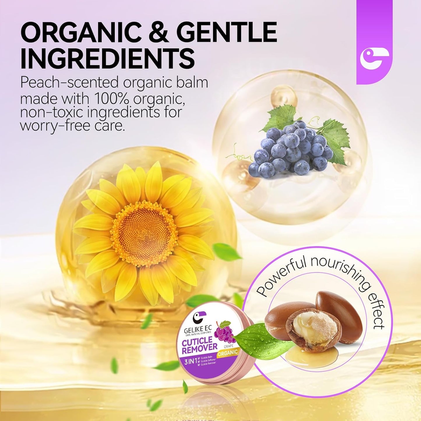 gelike ec Cuticle Care Balm for Nails: Grape Organic Cuticle Softener to Nourish Moisturize Remove Restore Strengthen Dry & Splitting Cuticles
