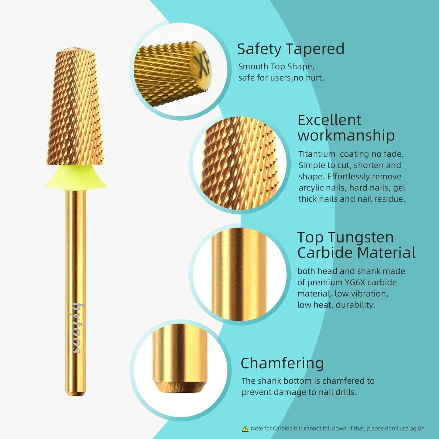 Safety Tapered Nail Drill Bits,Titanium Coating Rounded Top Manicure Carbide Bit, 3/32 Two-way Rotate for Both Hand, Electric Drills Nails Accessories Base Gel Remover Tool (XF, titanium)