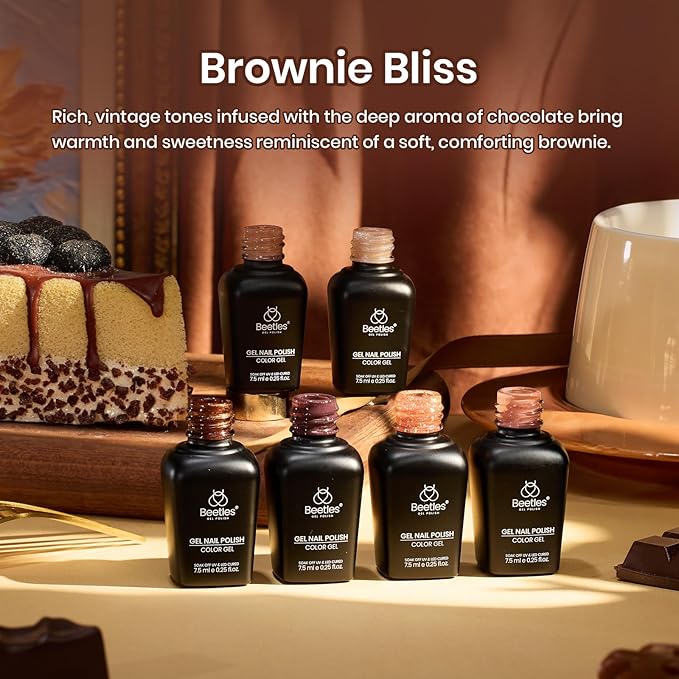 beetles Gel Polish Brownie Bliss - Fall Gel Nail Polish Set Light Dark Brown 6 Colors Nail Kit Pearl Shimmering Soak Off UV LED Lamp Needed Manicure DIY Home Gift for Women Girls