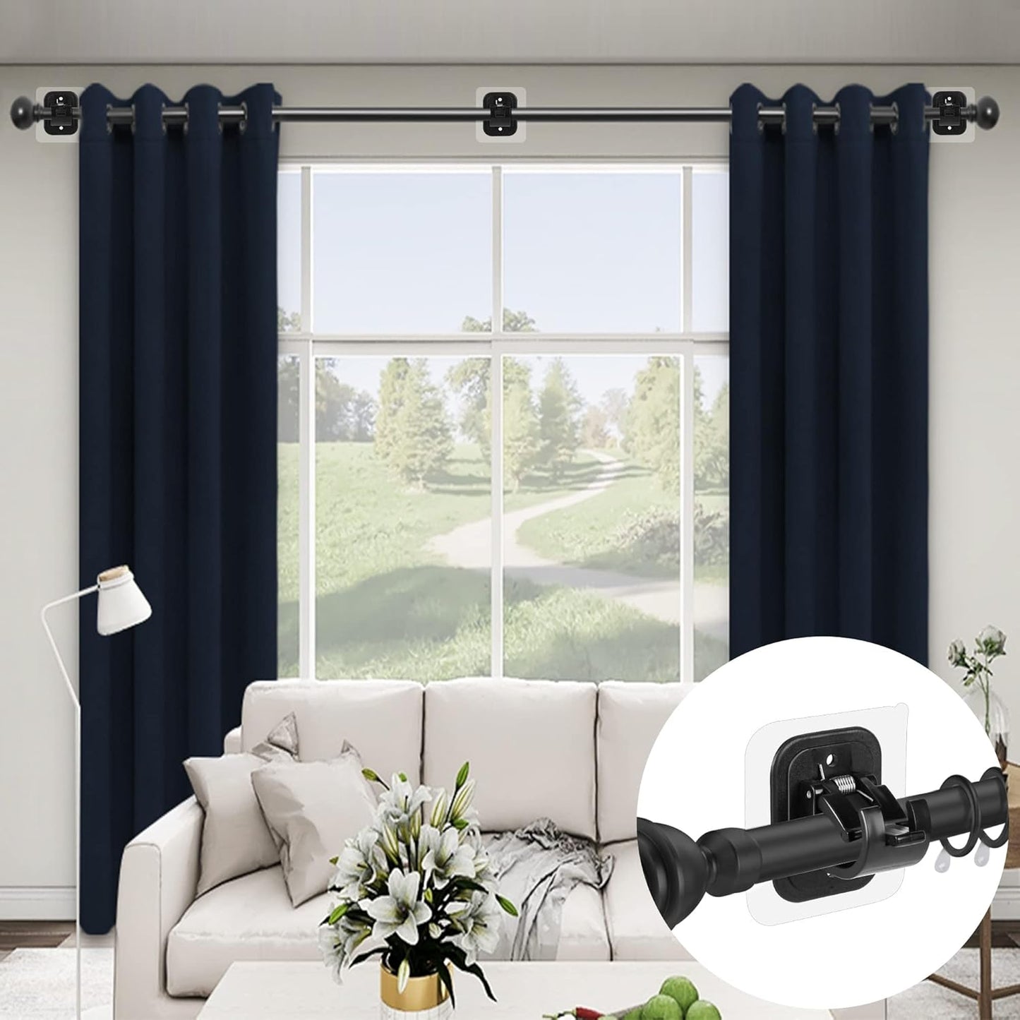 10PCS Self Adhesive Curtain Rod Holders No Drill Curtain Rods Brackets No Drilling Nail Free Adjustable Curtain Rod Hooks Curtain Hangers for Bathroom Kitchen Home Bathroom Hotel(Black)