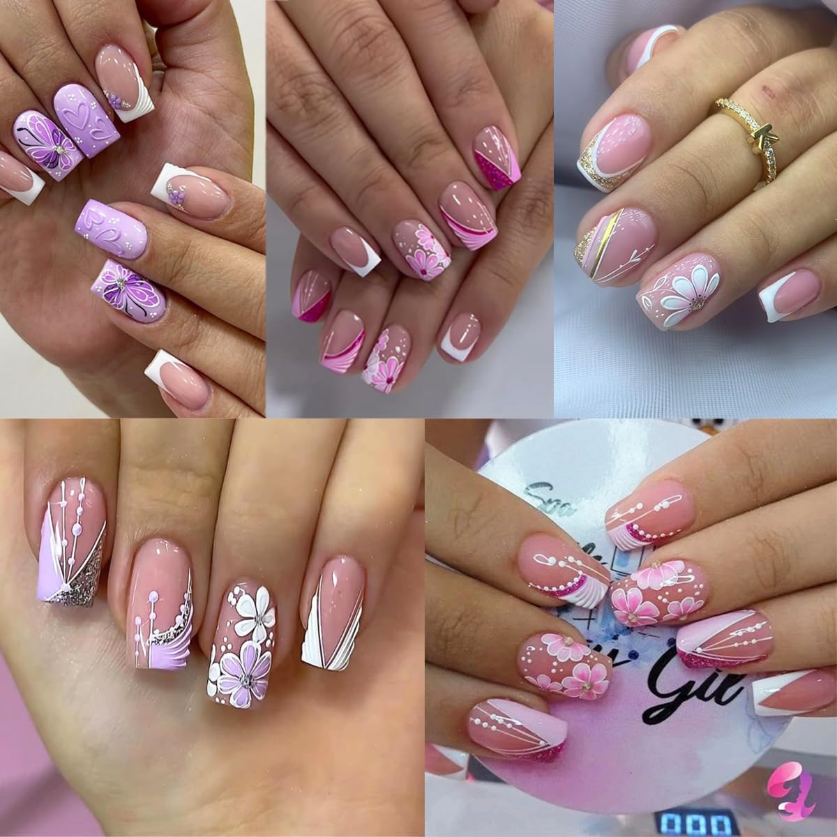 4 Sheets Flower Nail Stickers for Nail Art Embossed Floral Butterfly Nail Decals 5D Self-Adhesive Heart Butterfly Nail Design Decals Pink White Flowers Nail Art Stickers for Women Girls Nail Decor