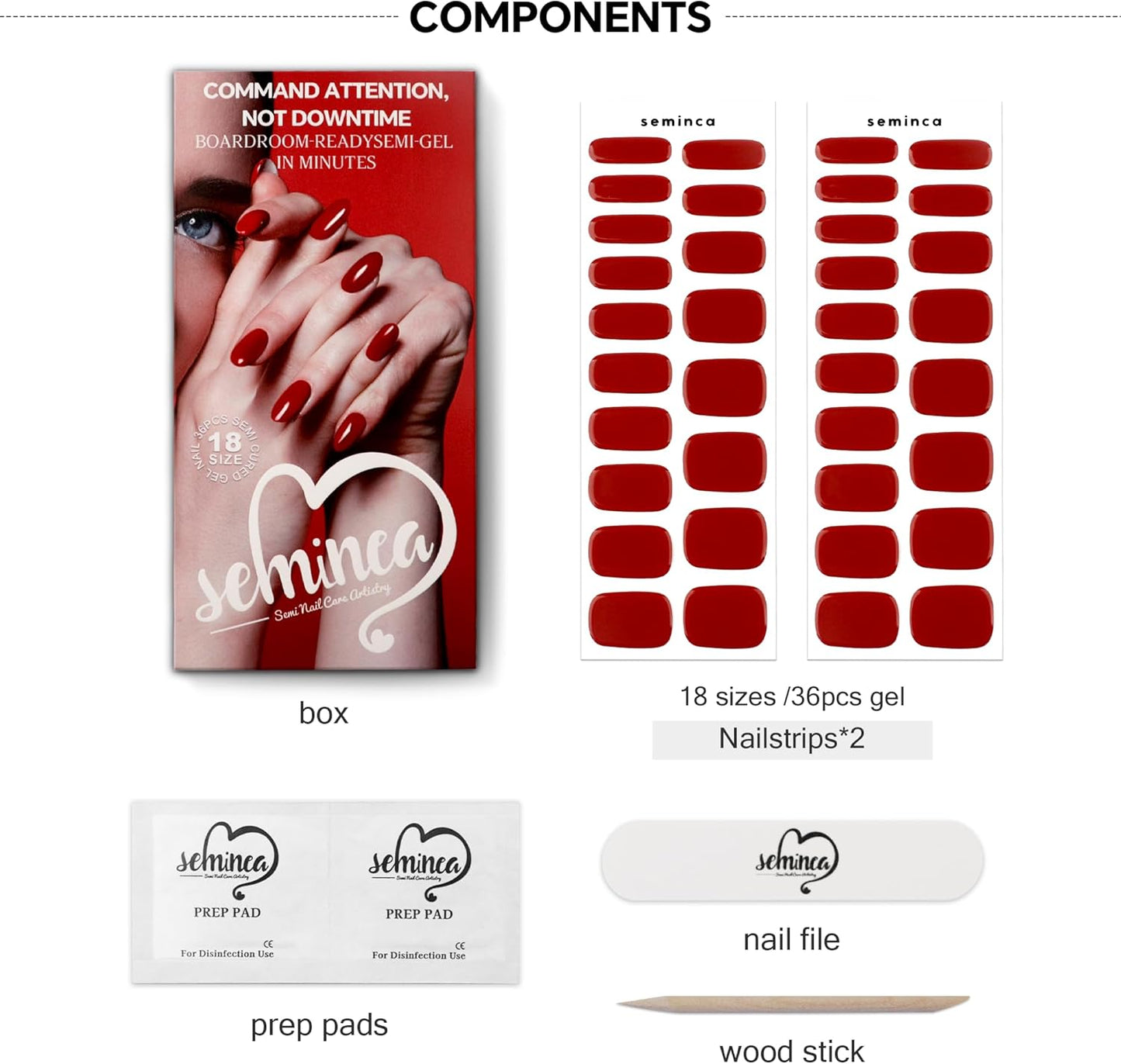 Semi Cured Gel Nail Strips-Classic Red Semi-Gel Nail Stickers,Work Ready Manicure,Long Lasting Glossy Finish for Party/Date Night Crowd,Works with Any UV/LED Lamps(Addict)