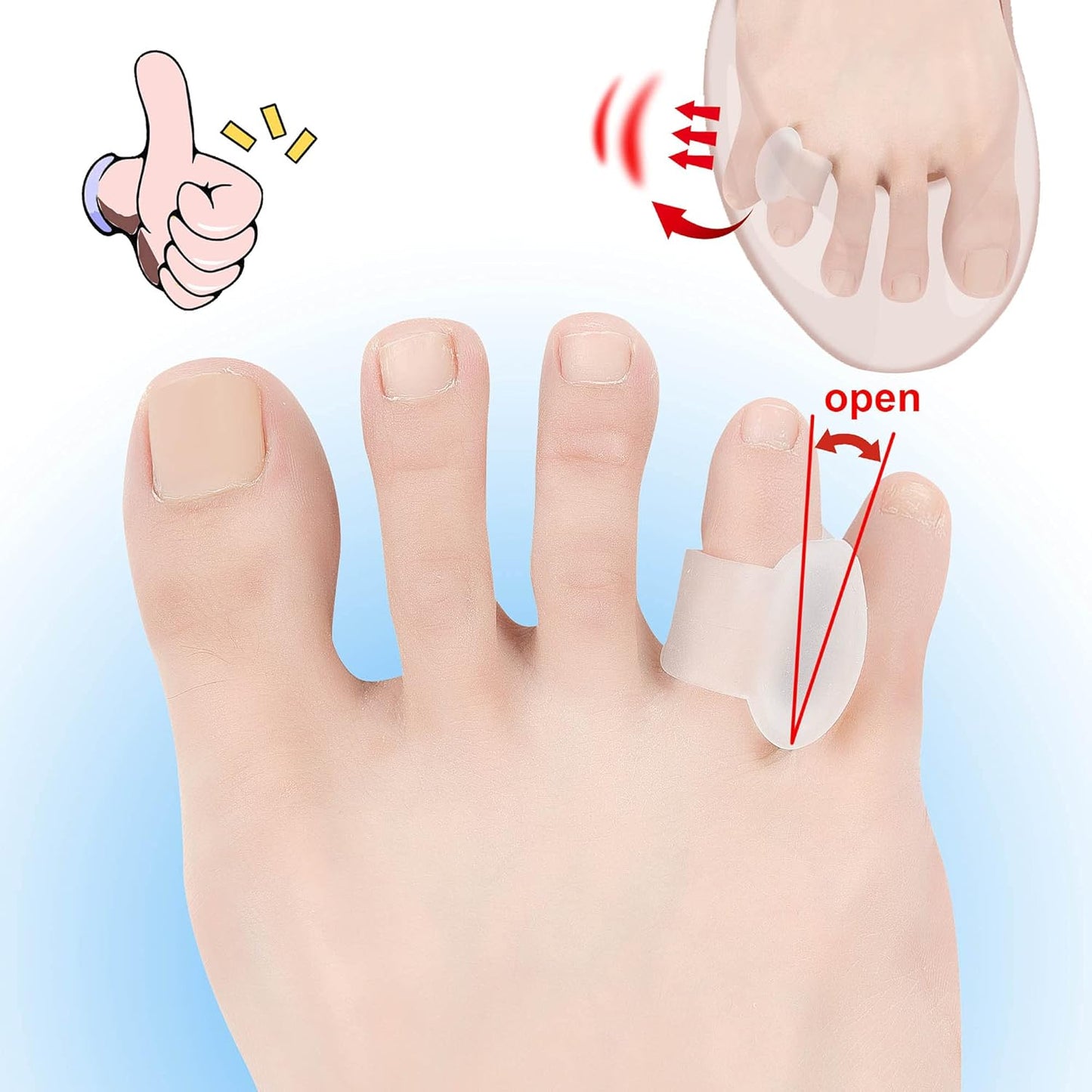 Pinky Toe Separators, Translucent Gel Toe Protector Spreader Small Silicone Toe Spacers, Cushions for Curled Overlapping Separate Toe Correct