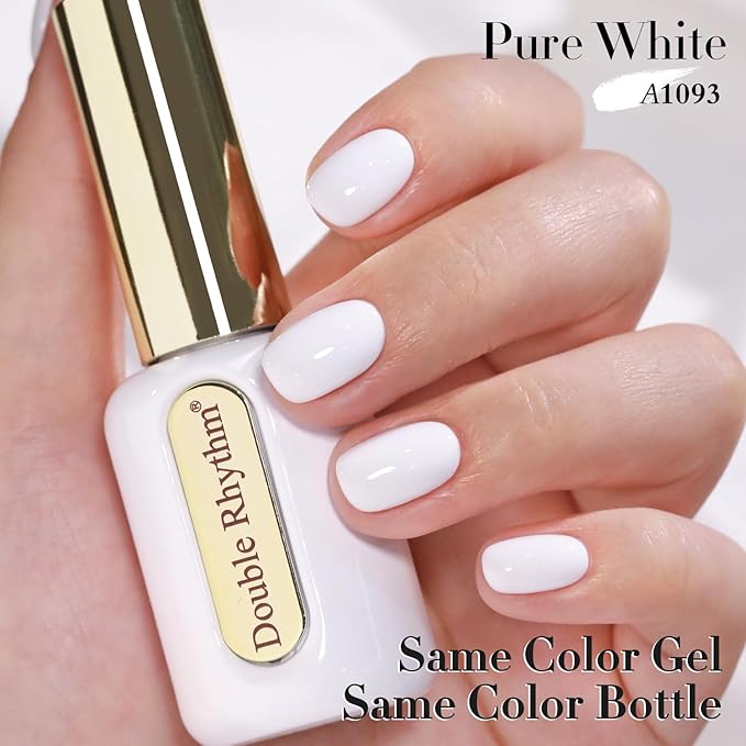 Double Rhythm 0.50 OZ Gel Polish Hema Free Same Color Same Bottle Golden Round Translucent Neutral Natural Milky 15 ML Jelly UV Polish Art DIY at Home (White-C1093)