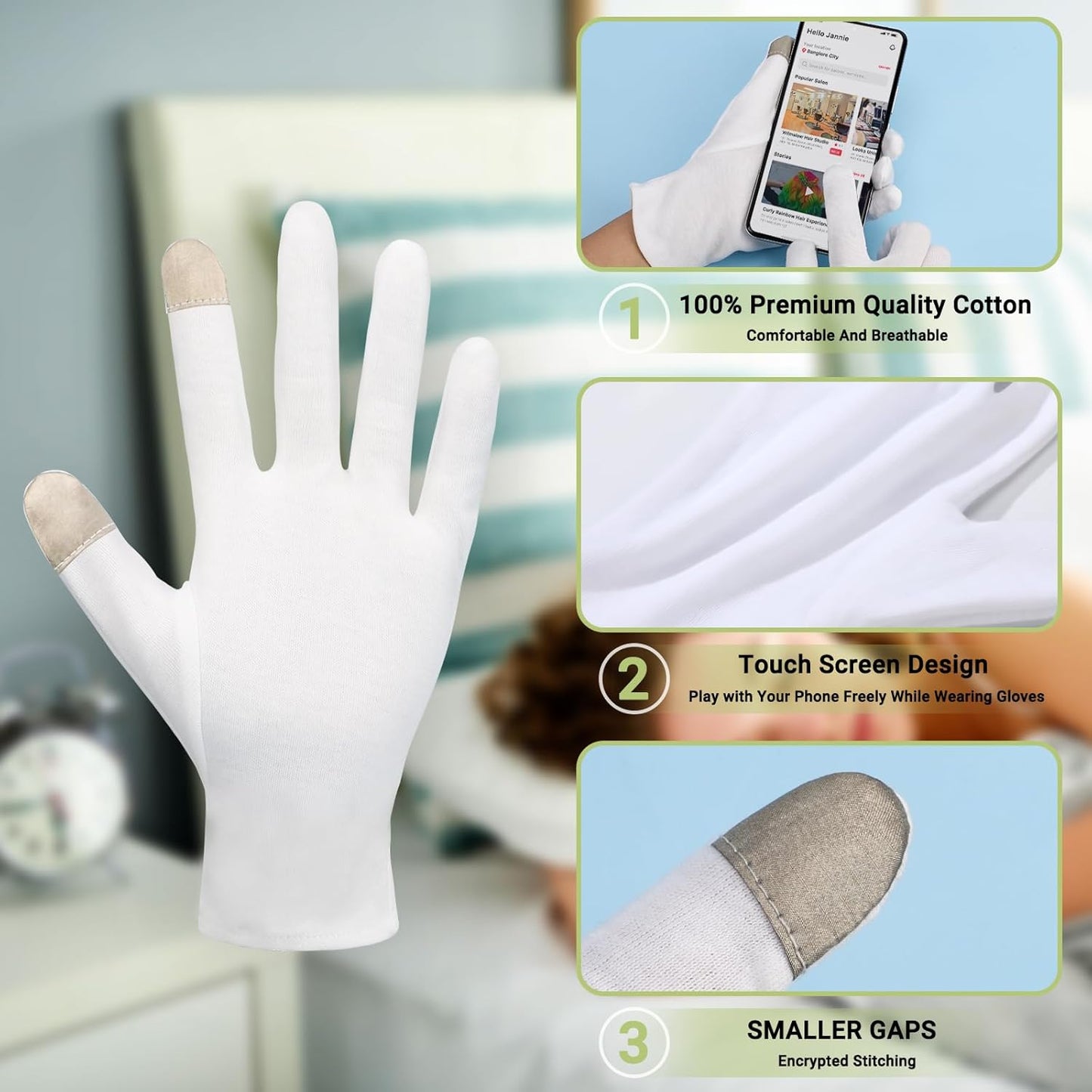 Touch Screen Gloves, 10 Pairs White Work Gloves with Touchscreen Fingers Archival Gloves Art Handling Gloves Film Gloves Photography Gloves White Cotton Gloves for Art Handling, Jewelry Large