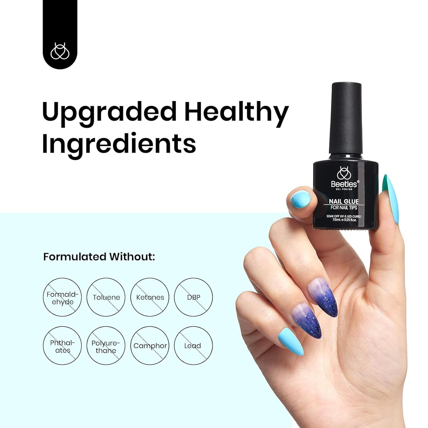 Beetles 9 in 1 Nail Glue Gel for Nail Tips and Clear Acrylic Nails Long Lasting, Curing Needed UV Extension Glue for False Nail Tips and Press on Nails, Christmas Nail Art