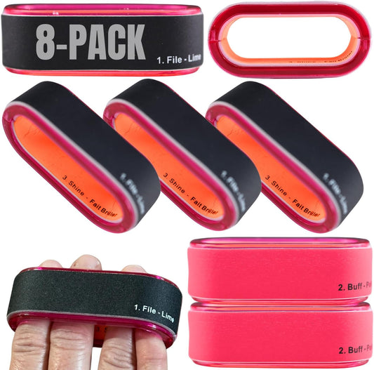 Iconikal 8-Pack Pink & Black 3-Way Nail Buffing Block Loops, Rounded Rectangle Shaped Manicure Tools for Filing, Buffing & Shining Natural Acrylic Nails