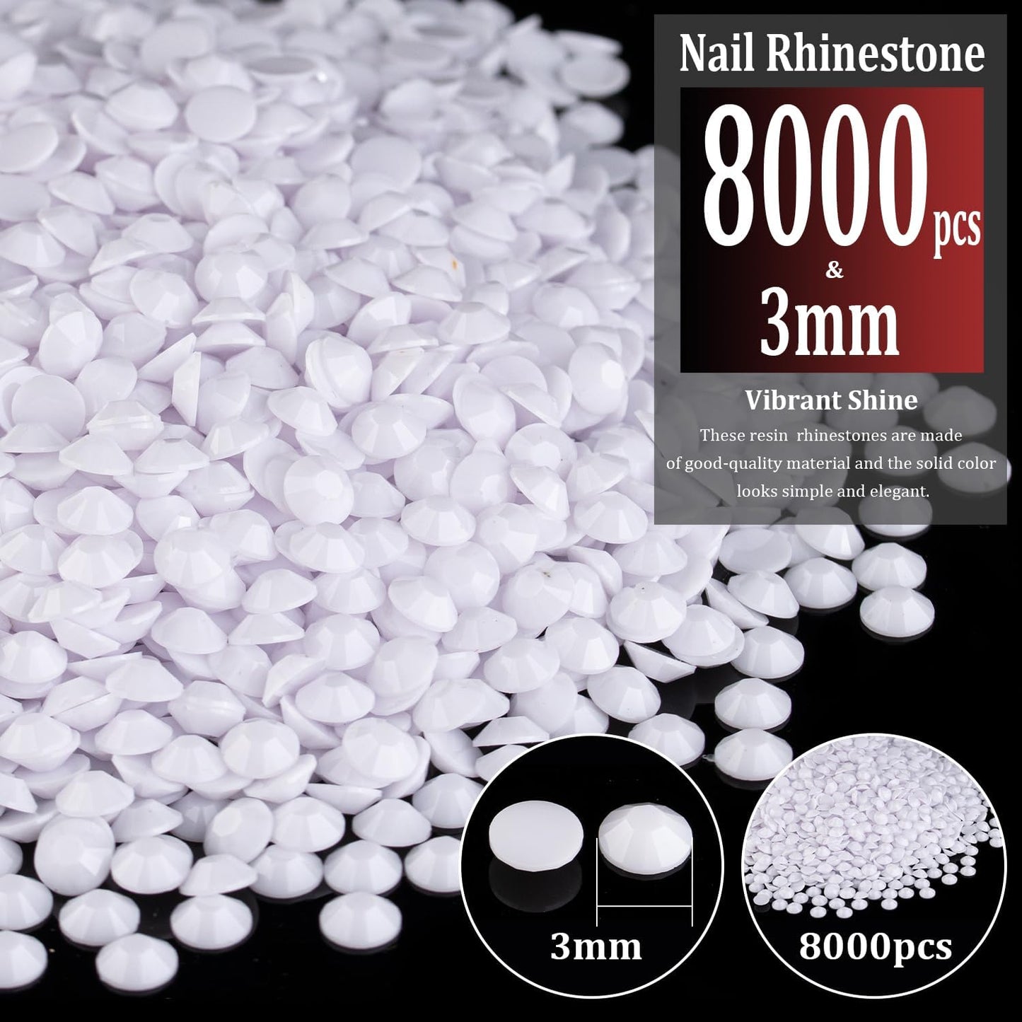 8000pcs 3mm Resin Rhinestones Bulk, White Flatback Round Jelly Rhinestones Bedazzling Non Hotfix Crystal Gems Large Quantity Wholesale for DIY Crafts Clothes Bottles Tumblers Face Makeup Manicure