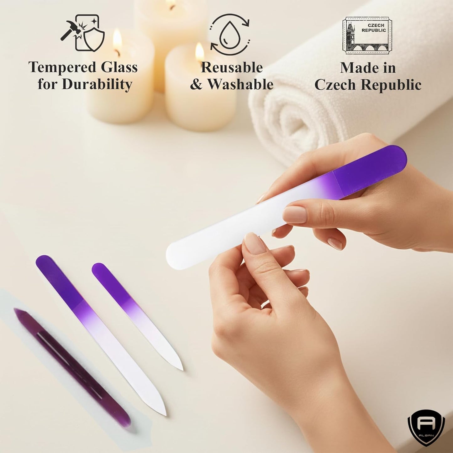 Alban Czech Glass Nail File Parent (Purple & Plum, 5, Count, 180/240 Grit)