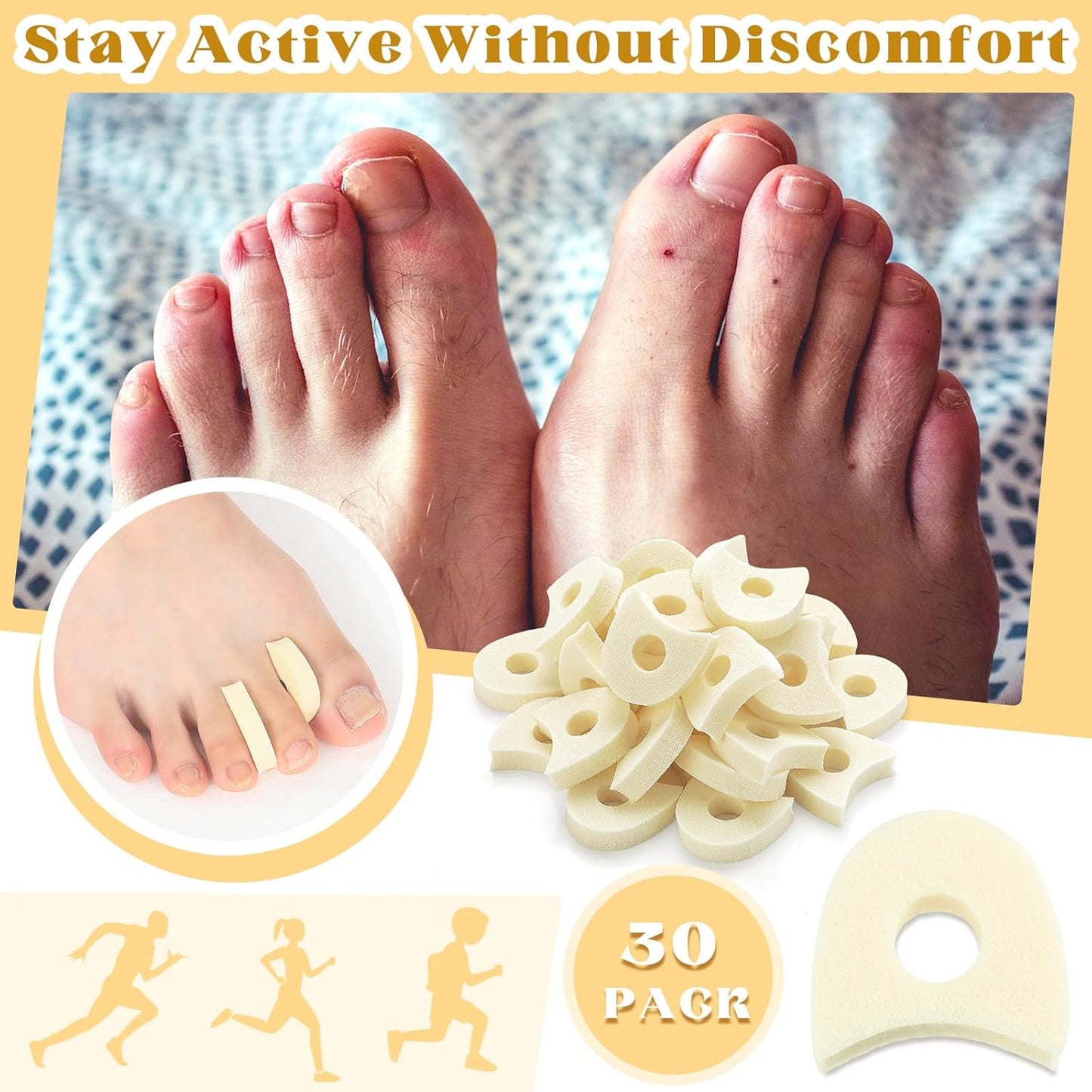 TrelaCo 30 Pcs Foam Toe Separators Spacers for Corn Relieves,1/4 Inch, Pain from Bunions, Blister and Hammer Toe Relief