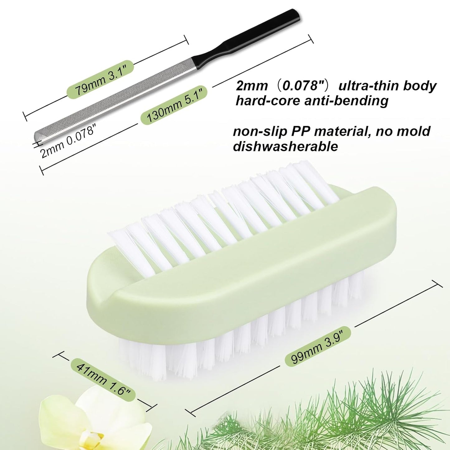 4PCS Nail Brush Long Toe Nail File Set - 3Pcs Two Sided Nail Scrubber Brushes for Cleaning Fingernails and 1Pcs Stainless Steel Long Toe Nail File for Thick Nails, Efficient Nail Care Tool