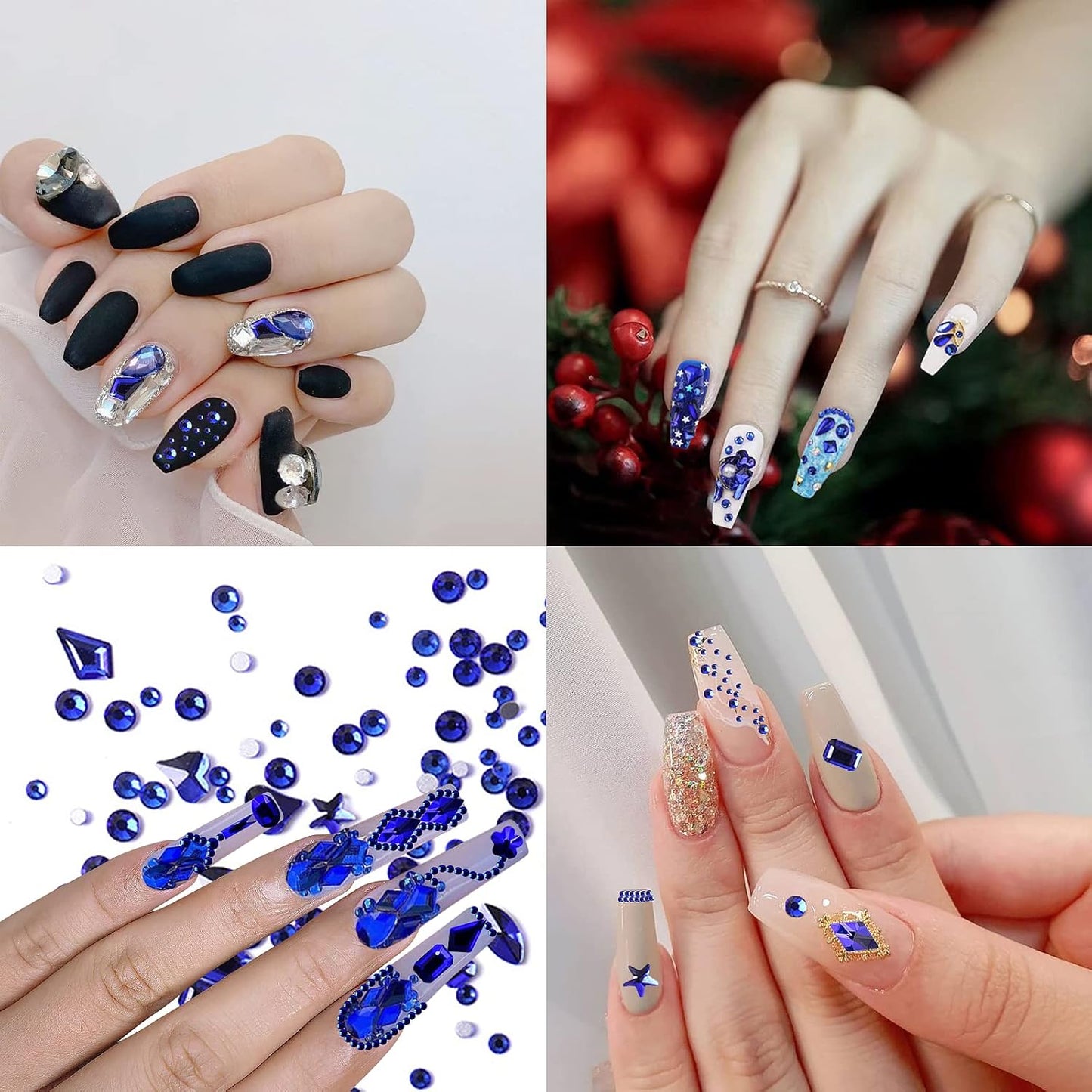 HOINCO Rhinestones, 3120Pcs Sapphire Blue Crystal Glass for Nail Art Craft & DIY, Mix Sizes 12 Shapes with Wax Pen & Tweezers