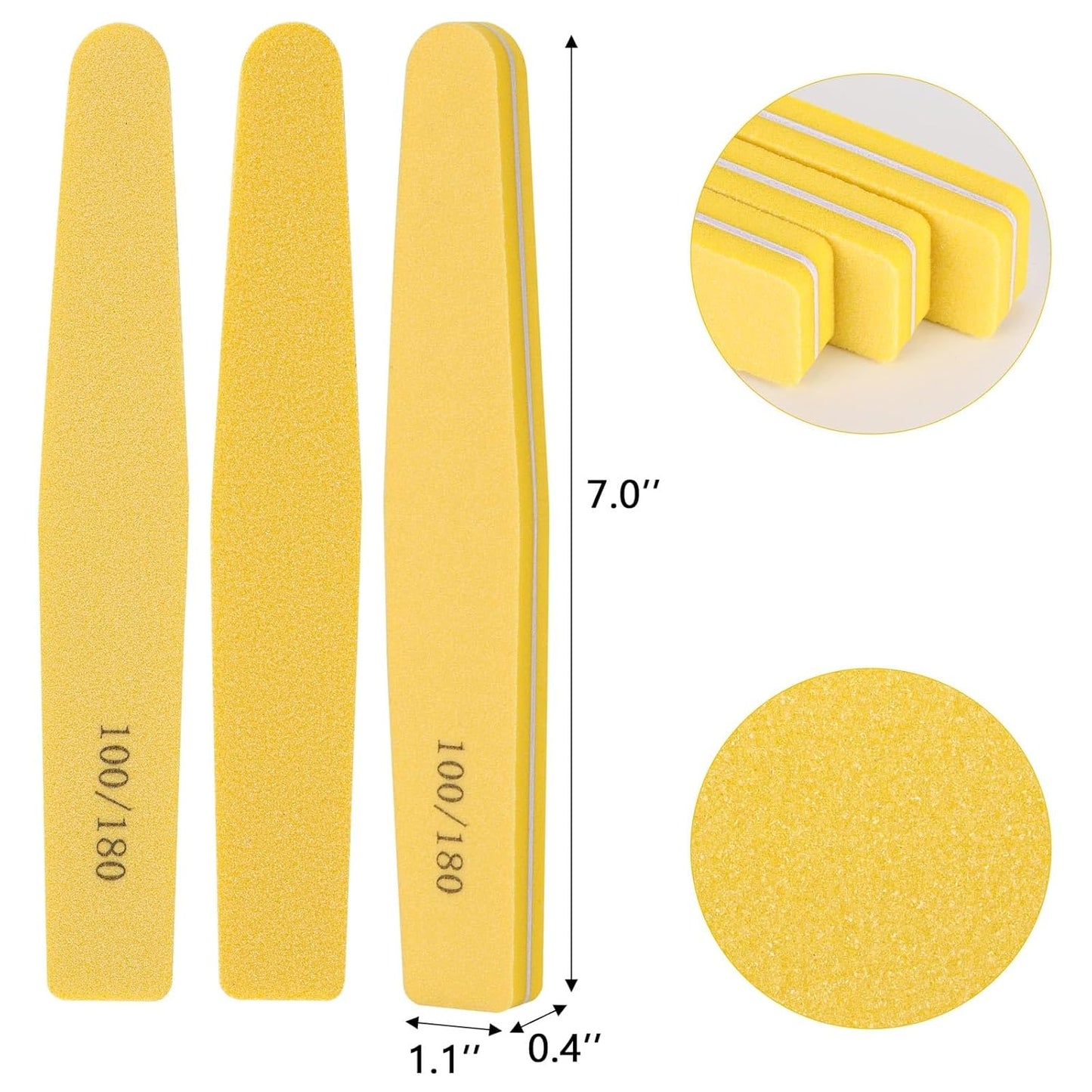 10 Pack 100/180 Grit Double-Sided Nail Buffer Blocks – Reusable Washable Buffing Files for Acrylic, Gel & Natural Nails, Salon & Home Manicure Tools (Yellow)