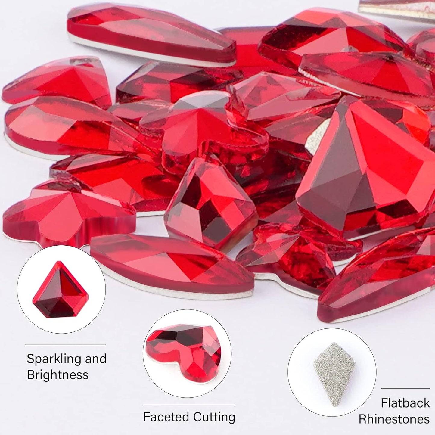 Canvalite 2518Pcs Nail Rhinestones Gems, 12 Styles 3D Glass Red Crystals Charms Shiny Multi Shape Flatback Rhinestones with Gems Picker and Tweezers for DIY Nail Art