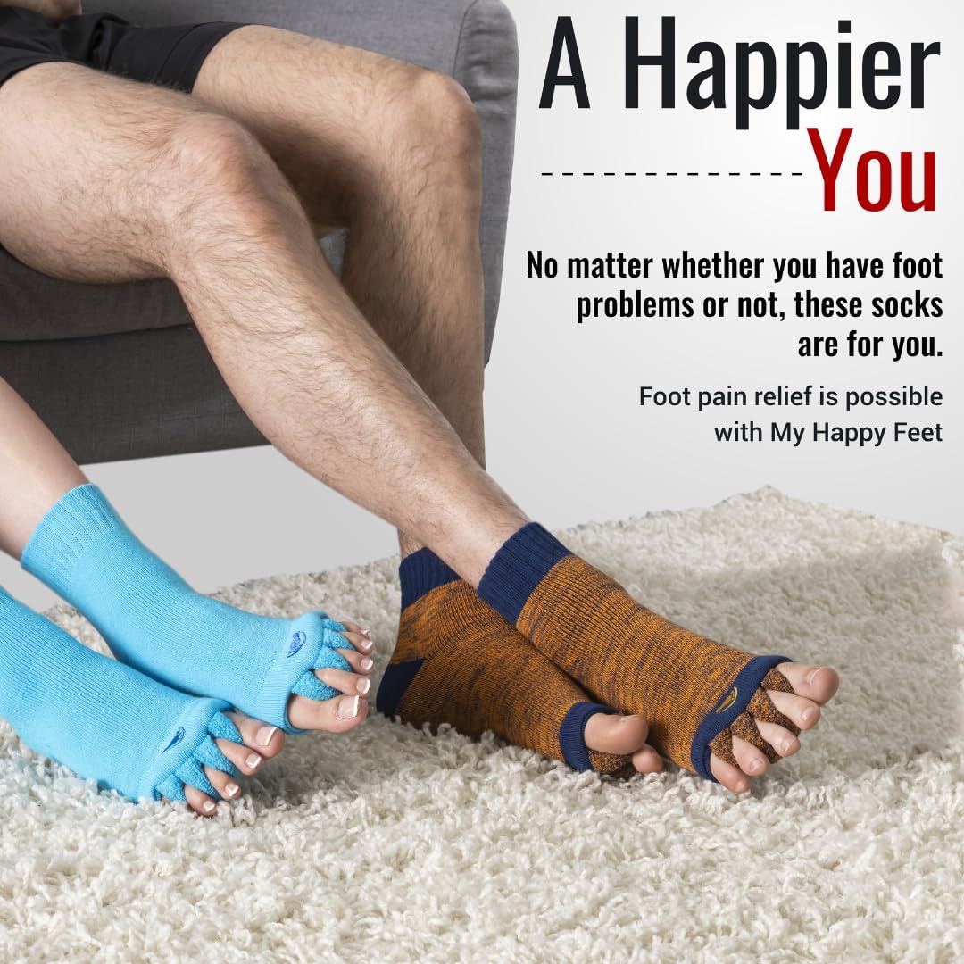 My Happy Feet Foot Alignment Socks with Toe Separators for Men or Women