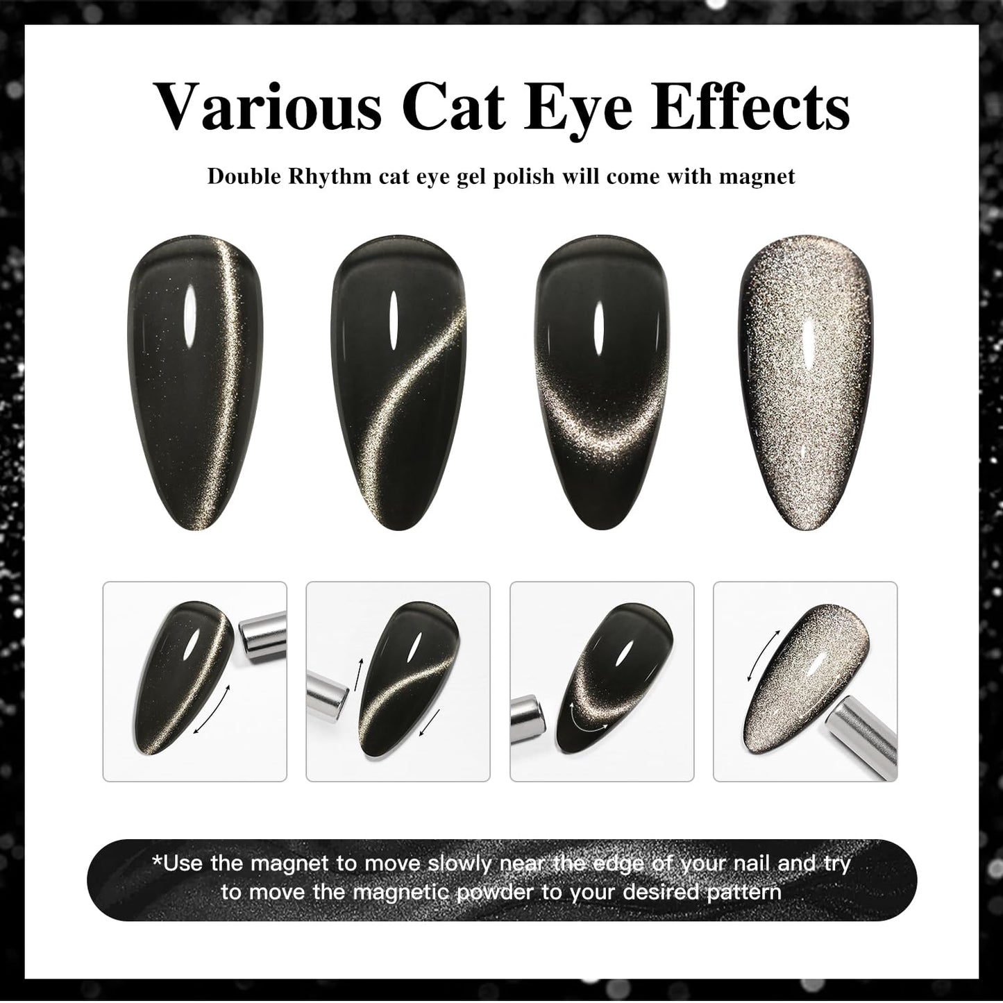 Double Rhythm 0.5 OZ Cat Eye Gel Polish with Magnet 15ML Holographic Glitter Shimmer Translucent Jelly Color Magnetic Nail Polish Salon DIY at Home (MC1047)