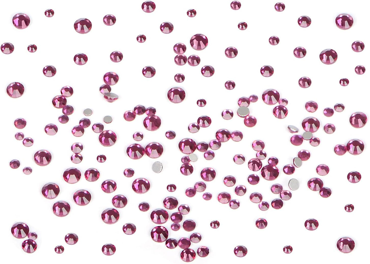 Bymitel 7200 Pieces 6 Mixed Sizes Glue Fix on Glass Rhinestones Round Crystal Gems Flatback for DIY Jewelry Making with one Picking Pen(6-Sizes 7200PCS, Fuchsia)