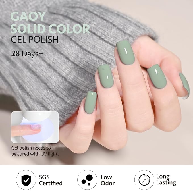 GAOY Green Gel Nail Polish, 16ml Soak Off Gel Polish, UV Light Cure for Nail Art DIY Manicure at Home, 2010 Muted Green
