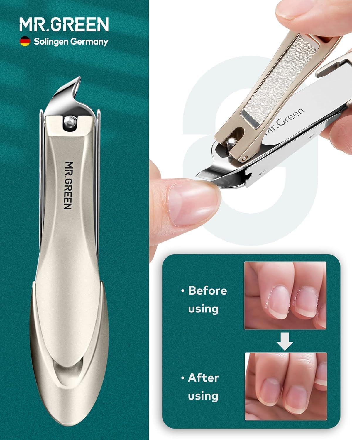 MR.GREEN 9-in-1 Manicure & Pedicure Set – Professional German Stainless Steel Nail Clippers Grooming Kit with Splash-Proof Nail Clipper & Genuine Leather Travel Case (Cognac Brown)