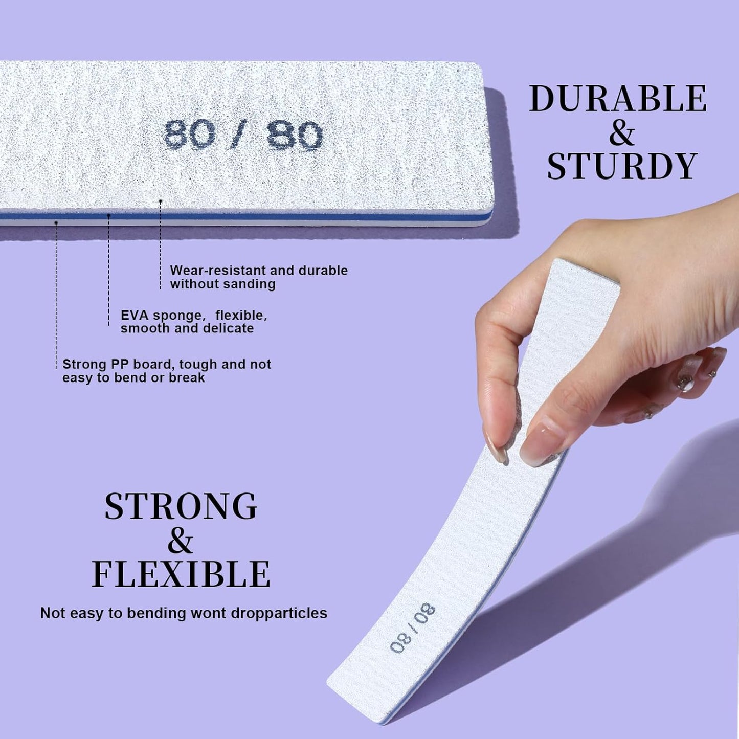 FANDAMEI 80/80 Grit Nail File, 24PCS Nail Files Kit, Double Sided Emery Boards for Nails, Professional Nail File for Natural Acrylic Nails, Rectangular Manicure Nail Files Set, Coarse Grit 80/80