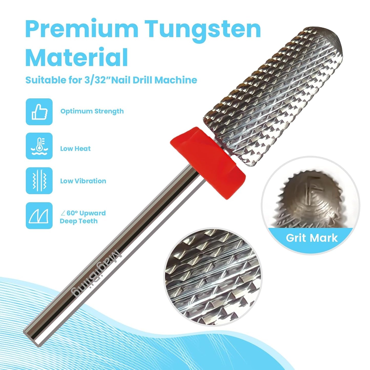 Super Cut Tapered Barrel 3/32'' Safety Tungsten Nail Drill Bits, Remove Gel Fast, Right handed, Suitable for Manicure Pedicure Cuticle Gel Polishing, Technicians Bits, Grit: Fine.