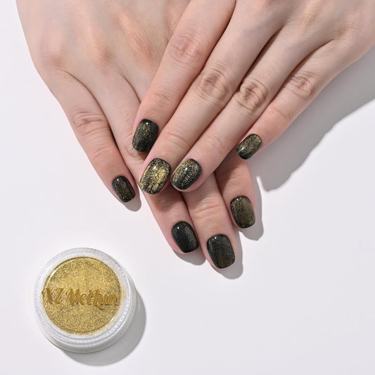 Cat Eye Nail Powder, Big-Capacity 0.8g 9D Cat Eyes Magnetic Powder Gold Magic Mirror Effect Pigment Holographic Nail Art Glitter, Can Mixed with Builder Gel Nail Polish for Use