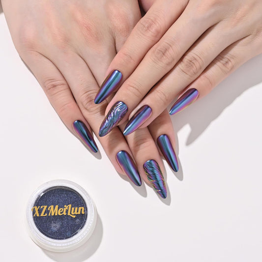 Chameleon Chrome Nail Powder, Big-Capacity 0.8g Aurora Purple Turns Green Mermaid Aurora Powder Pigment Pearlescent Nail Art Glitter Decoration, Can mixed With Builder Gel Nail Polish For Use
