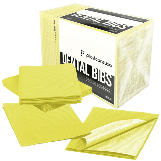 Disposable Dental Bibs 13"x18" - 3 Ply Waterproof Tattoo Bib Sheet for Patients - Dentist or Medical Tray Cover and Nail Table Cover Supplies, Yellow