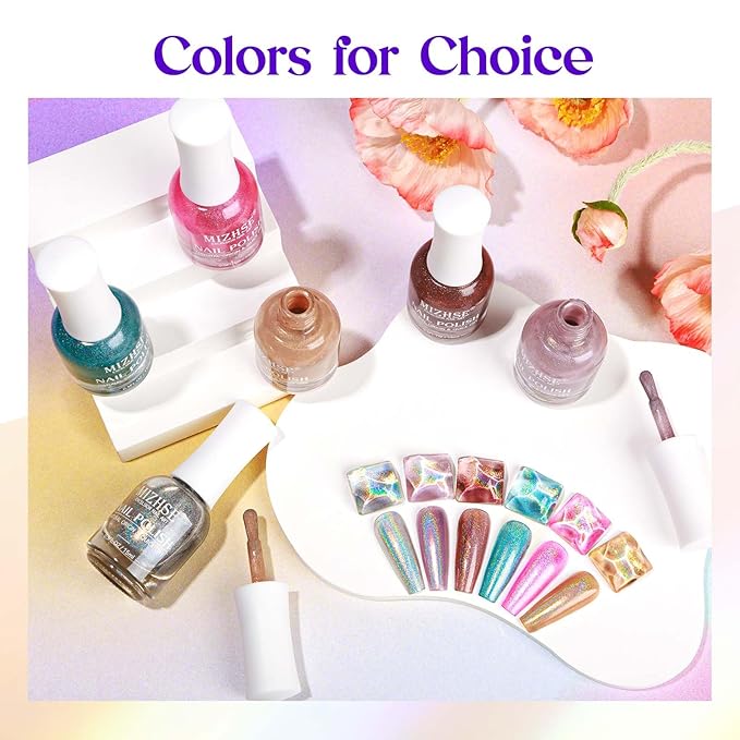 MIZHSE Holographic Nail Polish, Silver Glitter Nail Polish Air Dry Fast, 15 ml 0.5 fl oz High Glossy Shiny Nail Pigment Oil-based Laser Iridescent Nail Lacquer Chrome Halo Nail Art Salon Manicure Home