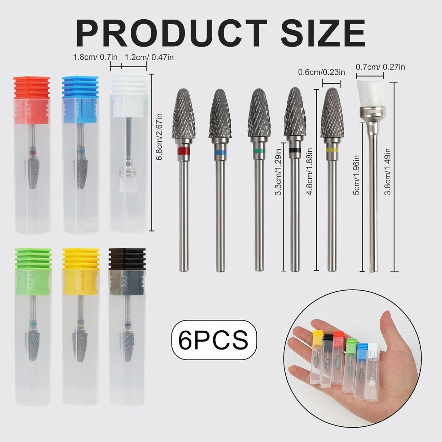 5 Pack 3/32" 5 in 1 Professional Carbide Nail Drill Bits Sets with Cleaning Brush, Tungsten Safety Drill Bits for Manicurist Nail Salon Manicure Pedicure Gel Polishing (Round Head, 5 Color)