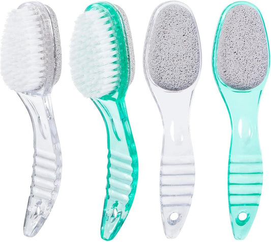 4 Pcs Foot Brush for Shower with Handle 2 in 1,Ooloveminso Large Foot Pumice Stone Brush Scrubber Foot File Calluses Remove Suitable for Horniness Foot Spa,Foot Care Smooth Skin (Green&Transparent)